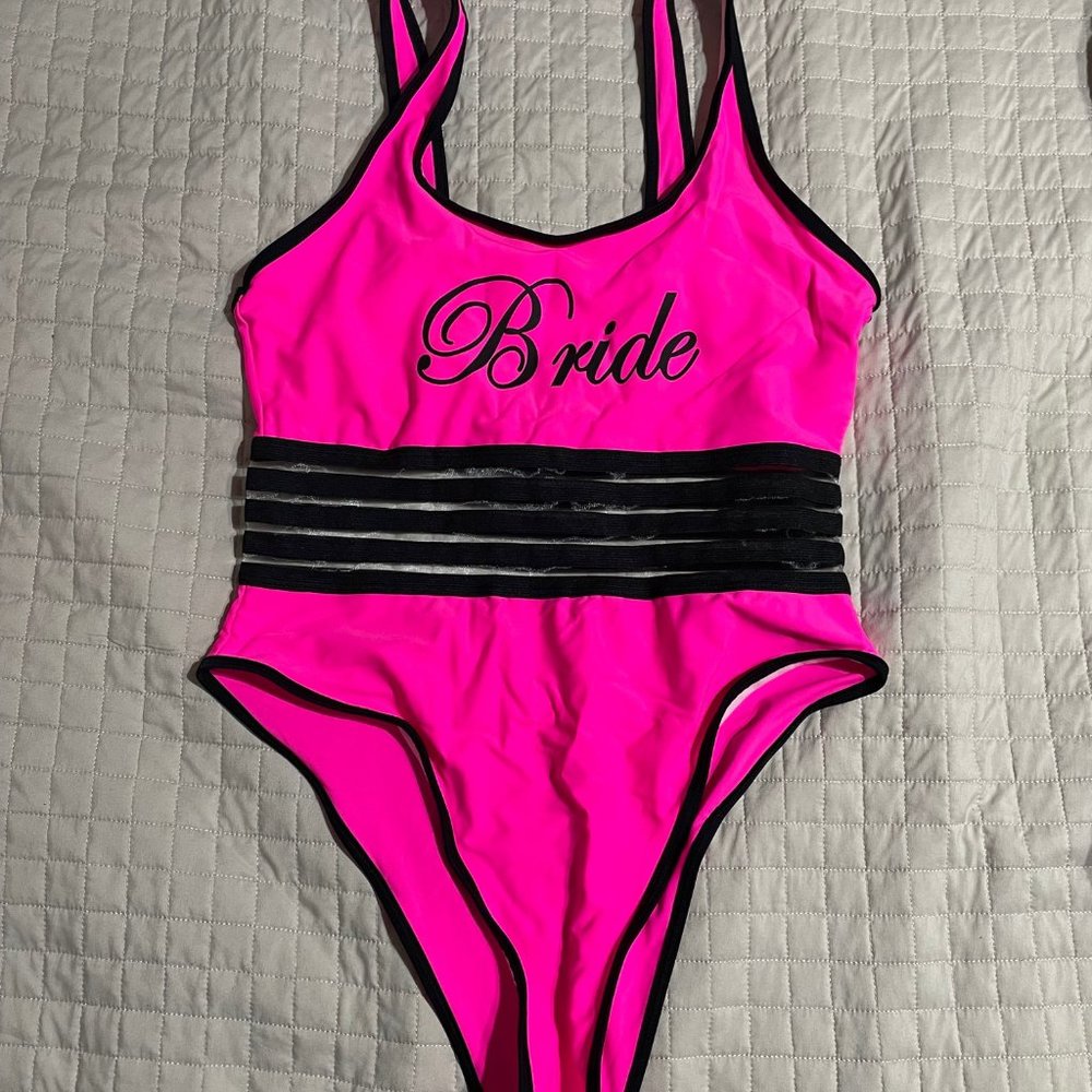 SHEIN hot pink Bride bathing suit and Bride hat